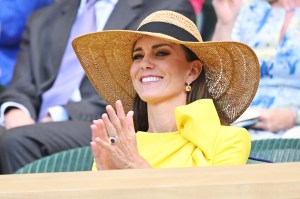 LONDON, ENGLAND - JULY 09: Catherine, Duchess of Cambridge at the the Wimbledon Women's Singles Final at All England Lawn Tennis and Croquet Club on July 09, 2022 in London, England. (Photo by Karwai Tang/WireImage)