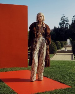 Pologeorgis Collection's mink coat over Bode's cotton jacket; Louis Vuitton's silk pants. Chanel necklaces.