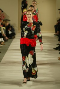A model on the runway at the Hanae Mori Fall 2004 show in Paris.