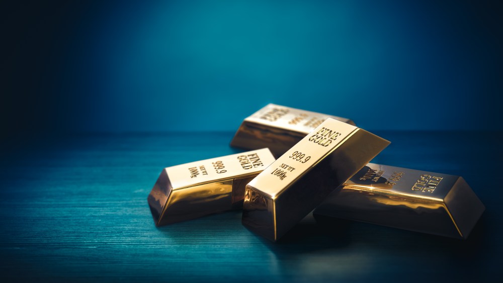 Pile of gold bars stock image