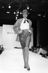 Model Mounia in the Hanae Mori Fall 1982 show.