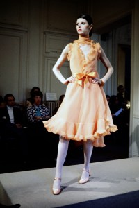 A model walks the runway in the Christian Dior Spring 1972 Couture Runway Show on January 24, 1972, in Paris, France. The collection was designed by Marc Bohan.