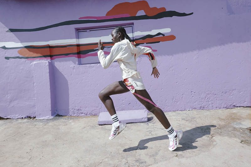 model running in adidas thebe magugu