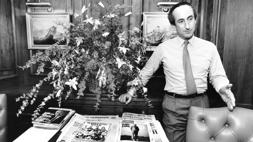 Sir Ralph Halpern, chief executive officer of Burton Group Plc and founder of Topshop, in his office on Oxford Street in London, UK, on Friday, November 21, 1986. (Photo by Bryn Colton/Getty Images)