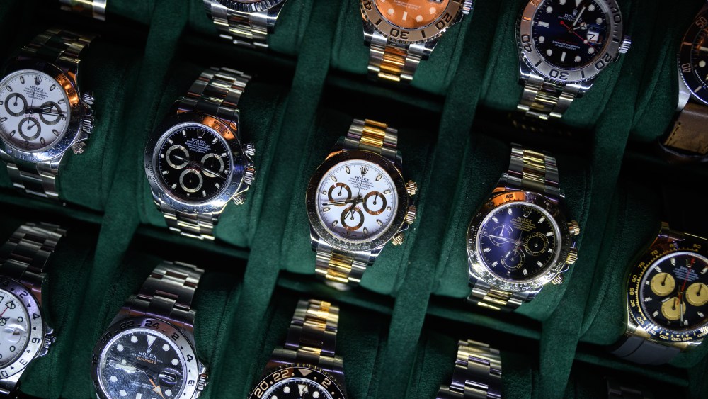 Rolex watches on a dealer's stand at the London Watch Show