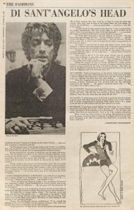 “Di Sant’Angel’s Head” a story in WWD in October, 1968.