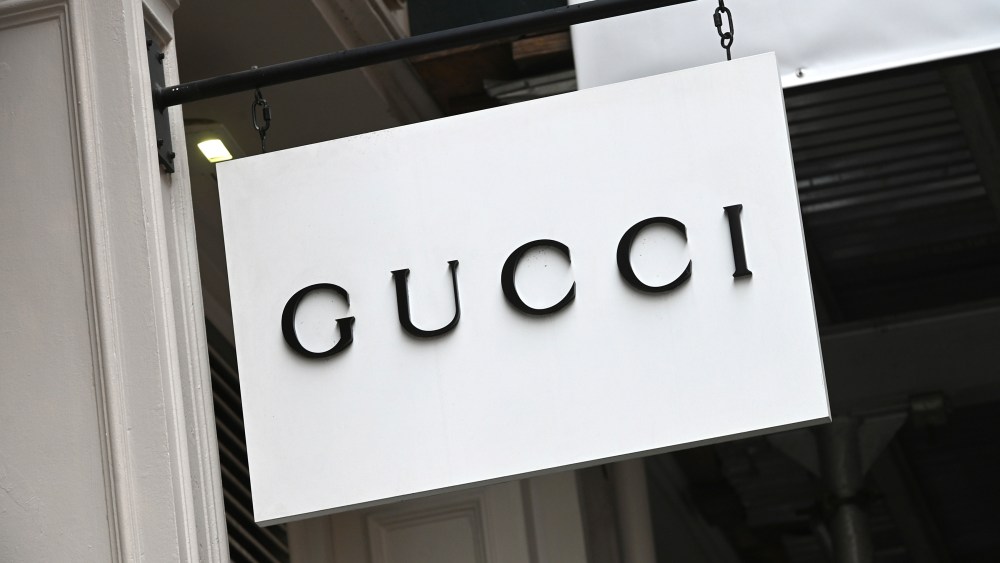 Italian luxury fashion brand Gucci banner hangs outside its retail store in the Soho neighborhood of New York, NY, February 23, 2021. British and Italian Fashion Week shows are underway in Europe this week. (Photo by Anthony Behar/Sipa USA)(Sipa via AP Images)