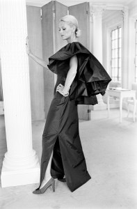 Model wears a gown by designer Madame Gres, 1978.