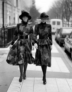 Lee Bryant and Lisa Rutledge in bold graphic skirt suits from Marc Bohan for Christian Dior fall 1983 ready to wear collection. This was the last Marc Bohan for Dior ready to wear collection until his return to the house in 1986.