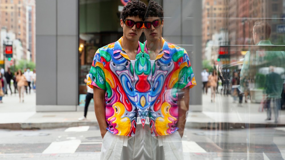 Vilebrequin x Kenny Scharf shirt. R.Swiader’s cotton pants and Hanro’s cotton tank top.