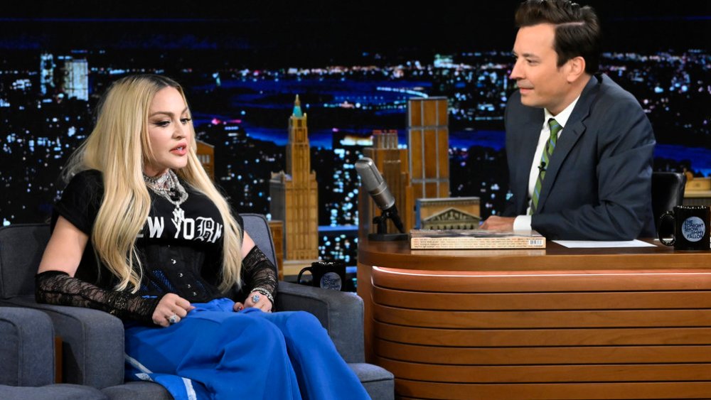 THE TONIGHT SHOW STARRING JIMMY FALLON -- Episode 1697 -- Pictured: (l-r) Singer Madonna during an interview with host Jimmy Fallon on Wednesday, August 10, 2022 -- (Photo by: Todd Owyoung/NBC)