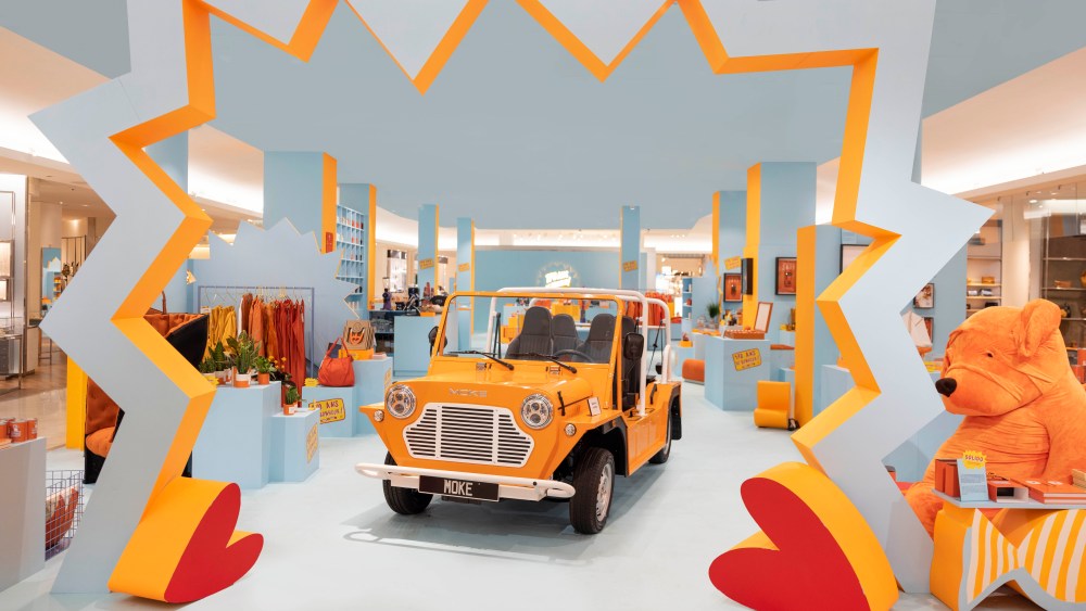 A Mini Moke electric car at Le Bon Marché's pop-up space celebrating the retailer's 170th anniversary.