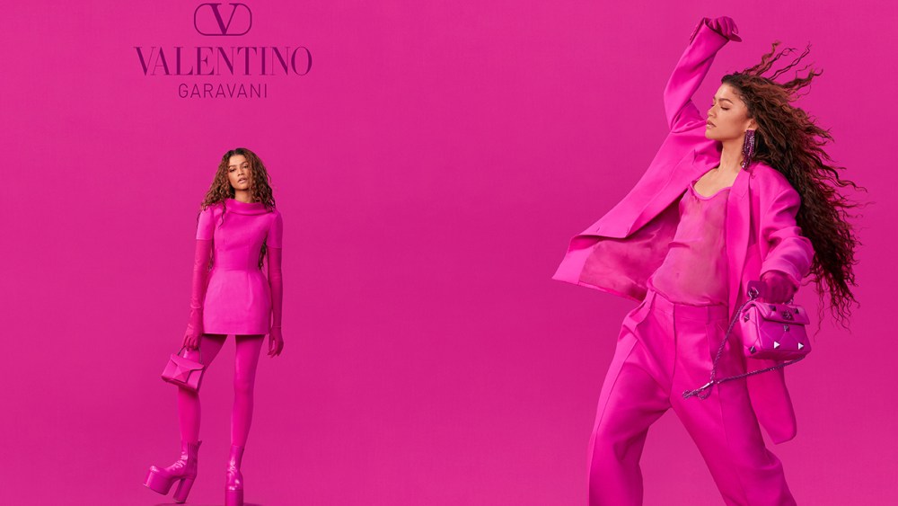 Zendaya in Valentino's PP Pink campaign for fall 2022.