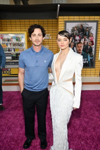 Logan Lerman and Joey King arrive at the Los Angeles premiere of "Bullet Train" held at Regency Village Theatre on August 1, 2022 in Los Angeles, California.