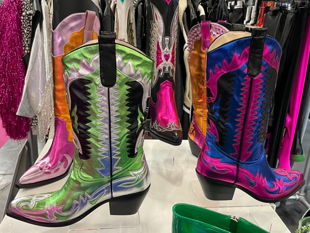 Colorful, metallic cowboy boots were pervasive across collections. 