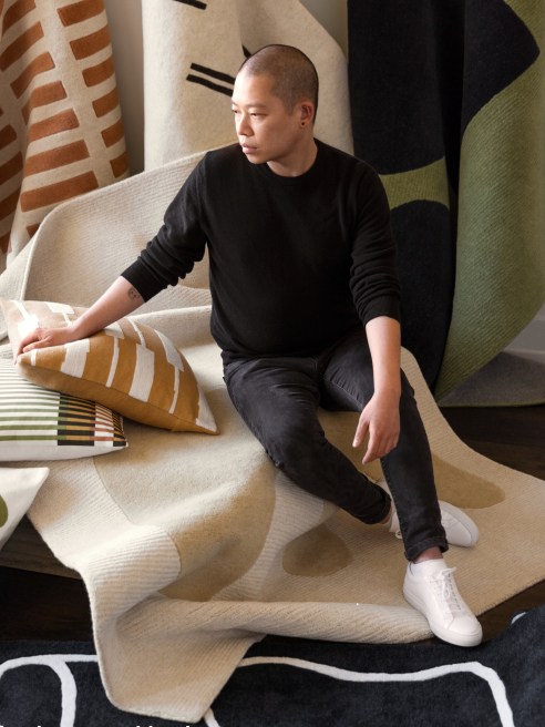 The AllModern x Jason Wu collection includes rugs, throws and pillows, available for a limited time at AllModern's Massachusetts and online.