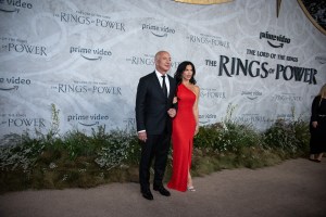 LONDON, UNITED KINGDOM - August 30: Jeff Bezos and  Lauren Sanchez attend The Lord of the Rings: The Rings of Power World Premiere in Leicester Square in London, England on August 30, 2022. (Photo by Loredana Sangiuliano/Anadolu Agency via Getty Images)