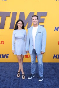 Kasia Kay and Rob Riggle at the premiere of Netflix's "Me Time" held at Regency Village Theatre on August 23, 2022 in Los Angeles, California