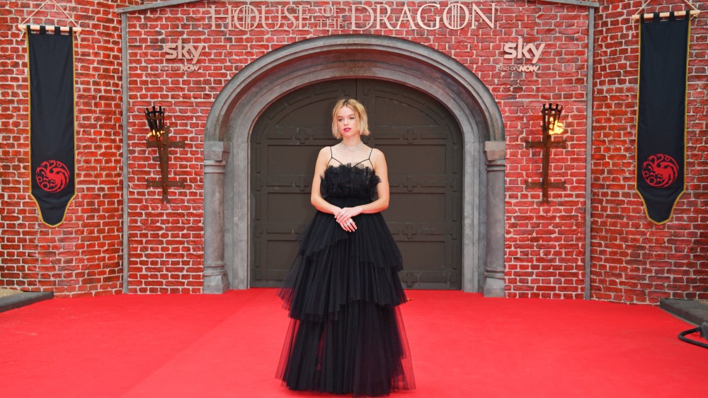 LONDON, ENGLAND - AUGUST 15: Milly Alcock attends the Sky Group Premiere of "House Of The Dragon" in Leicester Square on August 15, 2022 in London, England. (Photo by David M. Benett/Dave Benett/WireImage)
