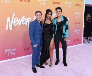 Jaren Lewison, Maitreyi Ramakrishnan and Darren Barnet at the Los Angeles premiere of "Never Have I Ever" Season 3 held at Regency Village Theatre on August 11, 2022 in Los Angeles, California