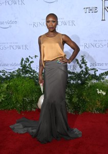 Cynthia Erivo arrives at the Los Angeles premiere of the Prime Video series "Lord of the Rings: The Rings of Power" held at The Culver Studios on August 15, 2022 in Los Angeles, California