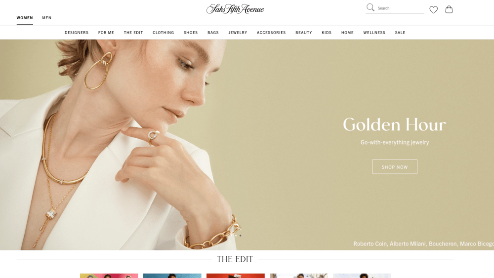 The saks.com homepage.