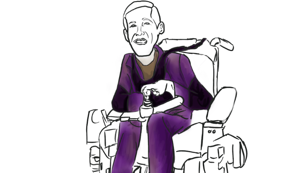 A sketch of the purple velvet suit for Shane Burcaw.