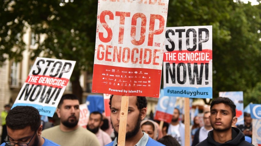 Uyghur protest. Beijing is trying to “manipulate and dominate” global discourse around human-rights abuses in the Xinjiang Uyghur Autonomous Region, the State Department says.