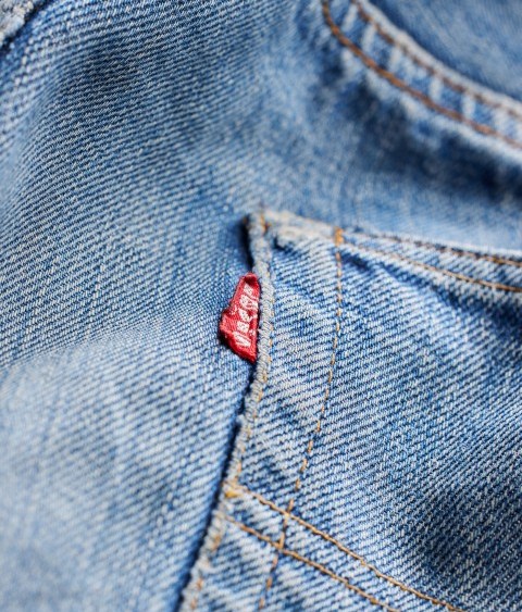 A closeup of medium wash Levi's denim.
