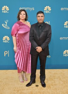 Nick Mohammed (R) on the 2022 Emmy Awards red carpet.