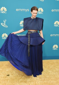 Sarah Paulson at the 74th Primetime Emmy Awards held at Microsoft Theater on September 12, 2022 in Los Angeles, California.Sarah Paulson in Louis Vuitton on the 2022 Emmy Awards red carpet.
