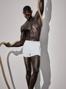 Nike Show x Rush’s injected sunglasses; Ten Thousand Things white polyester shorts.