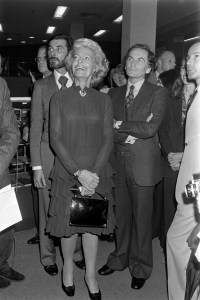 Andre Oliver, Nicole Alphand and Pierre Cardin attend Bloomingdale's in-store benefit for Odyssey House at the New York flagship on September 27, 1972.
