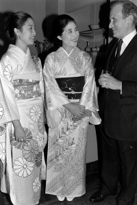 Guest in traditional Japenese costume attend Bloomingdale's "Port of Call" benefit and party for  for the Japan Society on September 13, 1979.