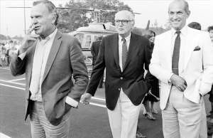 Bill Blass, Marvin Traub and Oscar de la Renta arrive for the Children's Hospital Benefit and opening of Bloomingdale's Willow Grove store location on August 2, 1982.