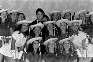 Donny Osmond appears with costumed perfomers during a party, benefitting the Southwest Film/Video Archives, at the Dallas, Texas, location of Bloomingdale's on November 20, 1984.