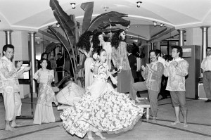 A Philippino folk dance troupe entertains guests during Bloomingdale's "Return to India" promotion and party at the New York City flagship store on April 9, 1986.