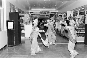 A troupe of dancers at Bloomingdale's South China Seas promotion party inside its New York Flagship store on April 8, 1987.