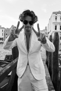 Chase Stokes arriving at the Armani Beauty dinner event during Venice Film Festival.