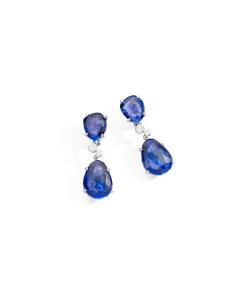 Pomellato’s Bahia earrings “La Gioia di Pomellato Collection” featuring tanzanites and diamonds set in 18-karat white gold.