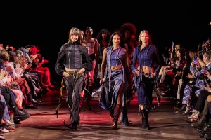 BERLIN, GERMANY - SEPTEMBER 06: Models walks the runway at the Laura Gerte show during the Mercedes-Benz Fashion Week Berlin Spring Summer 2023 at Telegraphenamt on September 06, 2022 in Berlin, Germany. (Photo by Sebastian Reuter/Getty Images for Nowadays)