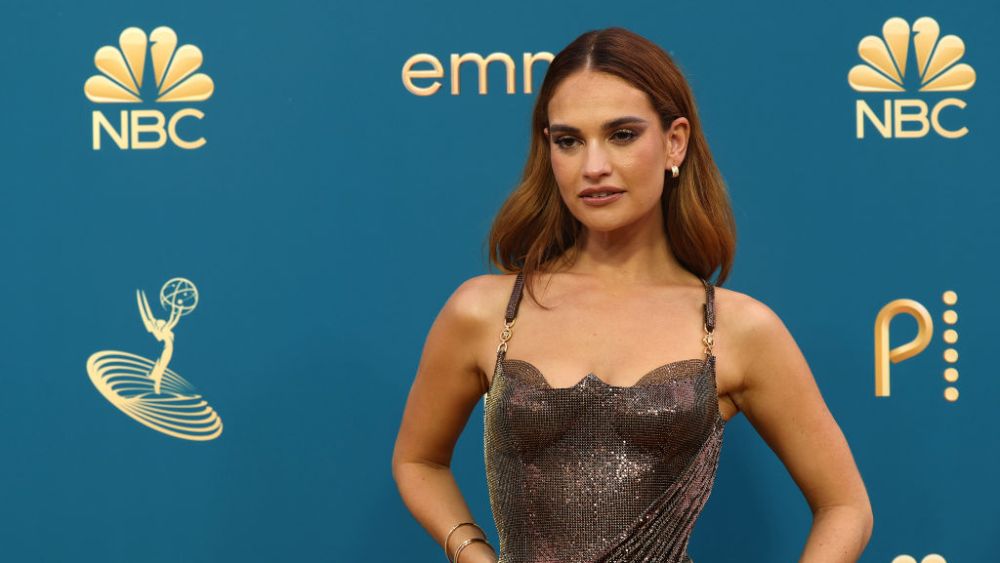 LOS ANGELES, CALIFORNIA - SEPTEMBER 12: Lily James versace dress attends the 74th Primetime Emmys at Microsoft Theater on September 12, 2022 in Los Angeles, California. (Photo by Momodu Mansaray/Getty Images)