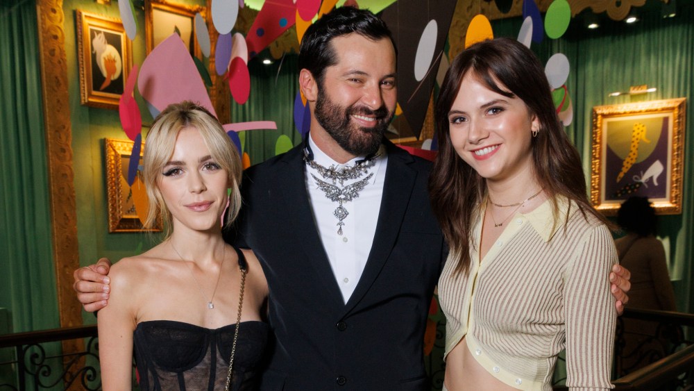 Kiernan Shipka, Gherardo Felloni and Emilia Jones at the Roger Vivier event in Paris.