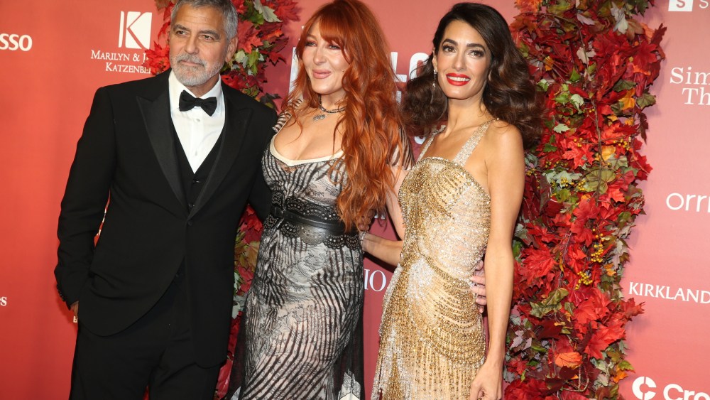 George Clooney, Charlotte Tillbury and Amal Clooney.