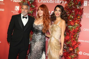 George Clooney, Charlotte Tillbury and Amal Clooney.
