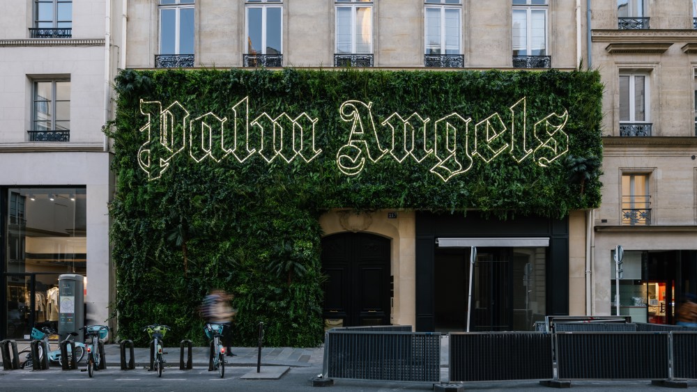 The garden installation at the location of the future Palm Angels store in Paris.
