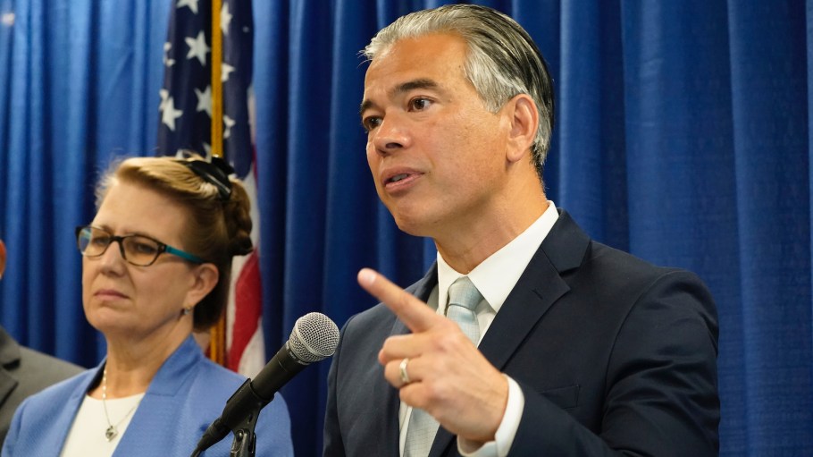 California Attorney General Rob Bonta announces a lawsuit against Amazon during a news conference in San Francisco, Wednesday, Sept. 14, 2022. In an 84-page lawsuit filed Wednesday in San Francisco Superior Court, the California Attorney General's office said Amazon had effectively barred sellers from offering lower prices for products elsewhere through contract provisions that harm the ability of other retailers to compete.