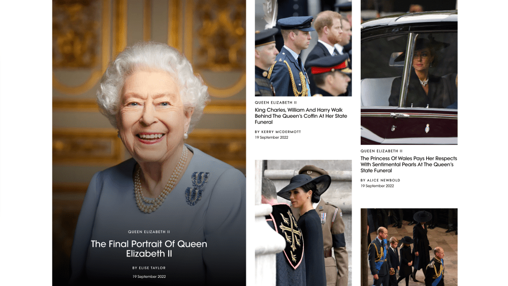The landing page of British Vogue's website on the day of Queen Elizabeth II's funeral.