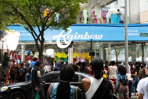 The scene at Telfar’s NYFW Rainbow Pop-up