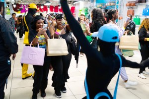 The scene at Telfar’s NYFW Rainbow Pop-up